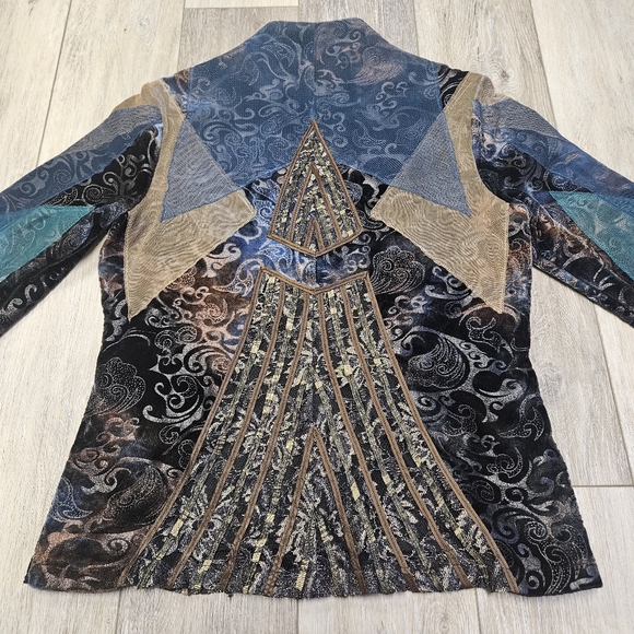 Obstinee by IKA Embroidered Tapestry Blazer Coat Multicolor Colorblock Women's 8 - Picture 4 of 8